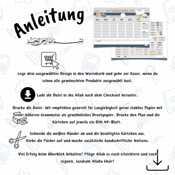 Schule: Islamischer Stundenplan – Digitaler Download (Verschiedene Designs)