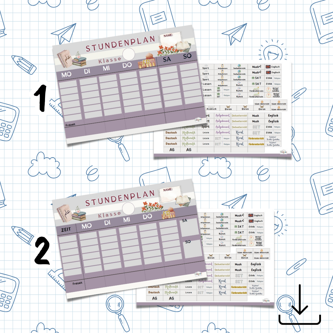 Schule: Islamischer Stundenplan – Digitaler Download (Verschiedene Designs)