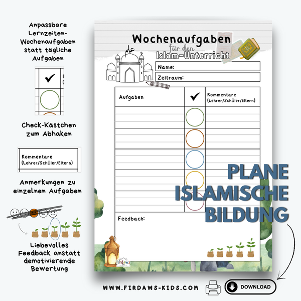 Wochenaufgaben-Planer für den Islam-Unterricht – Struktur & Motivation für muslimische Kinder