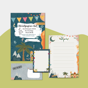 Briefpapier für Kinder mit islamischen Motiven; Islamisches Briefpapier mit Block und Mappe