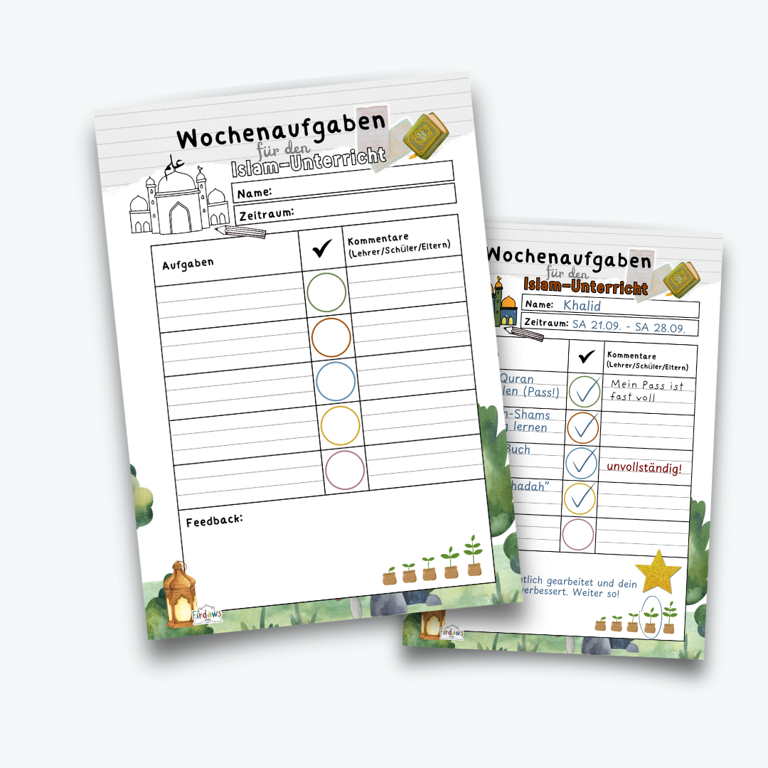 Wochenaufgaben-Planer für den Islam-Unterricht – Struktur & Motivation für muslimische Kinder