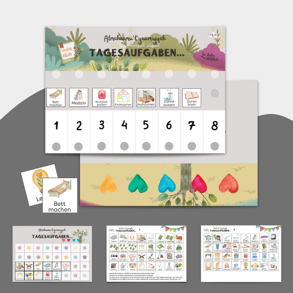 Islamischer Tagesplaner für Kinder mit Klettfunktion und individuell anpassbaren tagesaufgaben für die islamische Kindererziehung im geschlechtsneutralen Design