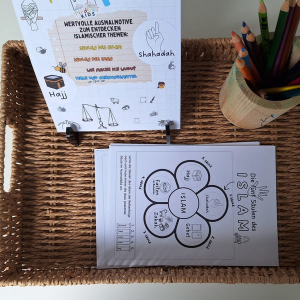 Islam Ausmalheft für Kinder – 5 Säulen, Iman, Wudu & mehr (PDF)